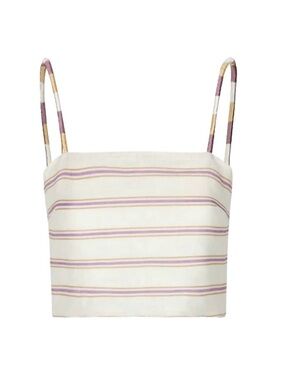 Juan de Dios Guainia Linen Top Lila Stripe Crop Smocked NWT US 4